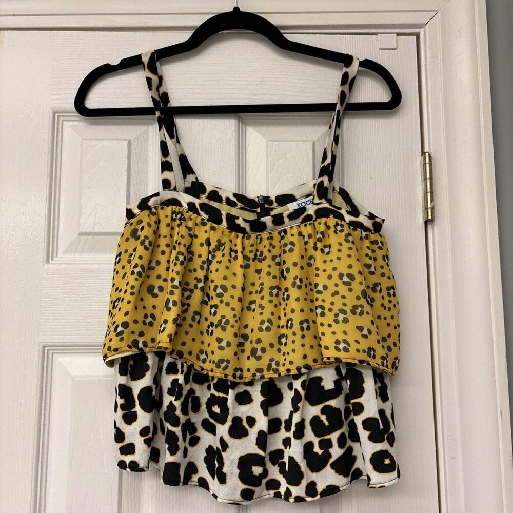 Koch Yellow & Black Animal Print Ruffle Strappy Top Size XS. Casual Party